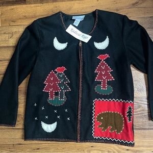 Radical Rags • Medium • Black/Red • Wool • Embroidery • Christmas • Sweater •New